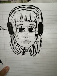 a drawing of a girl with headphones on